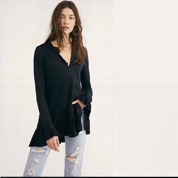 Free People | Your Girl Flounce Hem Knit Henley Tunic Dress - Picture 4 of 13